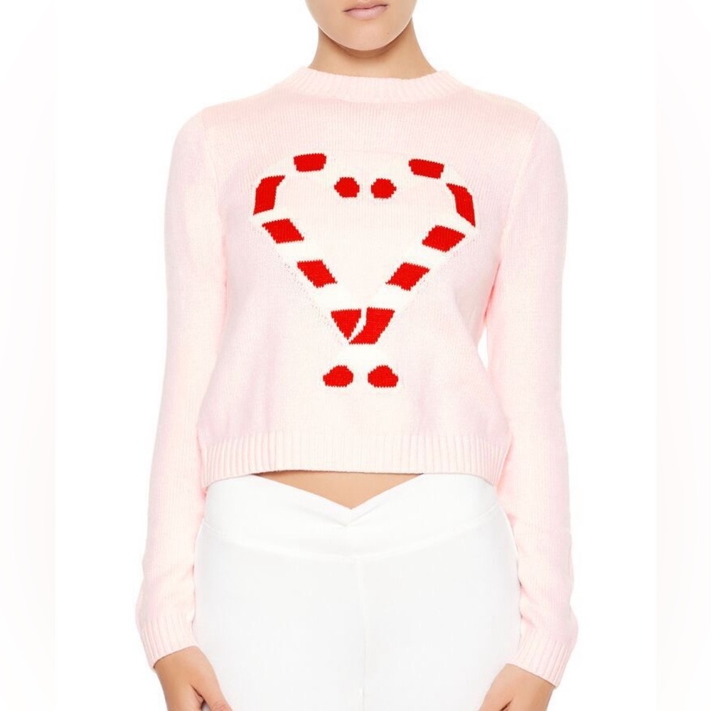 Forever 21 Pink Crewneck Sweater with Red Heart Graphic